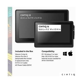 Wacom Cintiq 16 Drawing Tablet with Full HD 15.4-Inch Display Screen 8192 Pressure Sensitive Pro Pen 2 Tilt Recognition Compatible with Mac OS Wi