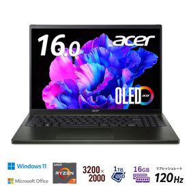 Acer(エイサー) 16.0型ノートパソコン Swift Edge(Ryzen7/ メモリ 16GB/ SSD 1TB/ Officeあり/ OLED)オリビンブラック SFE16-43-A76ZJ/ KF 返品種別A
