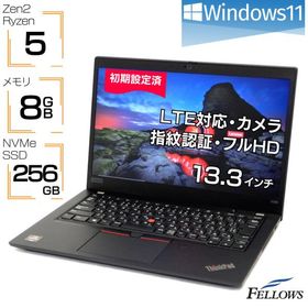 中古ノートパソコン Windows11 顔認証 カメラ LTE 中古 ノートPC パソコン Lenovo ThinkPad X395 Ryzen 5 Zen2 8GB 256GB SSD NVMe 13.3 フルHD 指紋 Wi-Fi