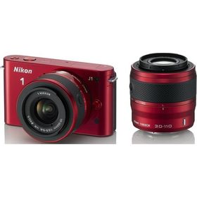 ニコン ミラーレス Nikon 1 J1 ダブルズームキット レッド 中古 新品SDカード付き 届いてすぐに使える