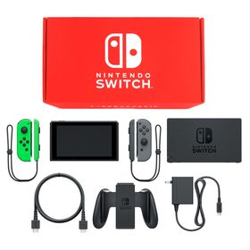 Nintendo Switch本体 カラーカスタマイズ /Joy-Con(L)ネオングリーン(R)グレー/Joy-Conストラップ：ネオングリーン/ブラック ニンテンドースイッチハード