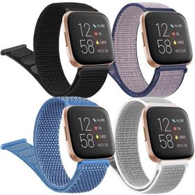 Fitbit Versa 2用ナイロンバンド 4本セット レディース メンズ (ピュアブラック/ミッドナイトブルー/ケープコードブルー/貝殻)