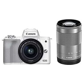 【中古】 Canon キャノン ミラーレス一眼カメラ EOS Kiss M2 ダブルズームキット ホワイト KISSM2WH-WZK