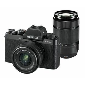 【中古】FUJIFILM ミラーレス一眼カメラ X-T100ダブルズームレンズキット ブラック X-T100WZLK-B(ミラーレス一眼)