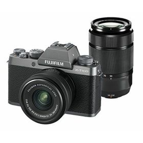 【中古】FUJIFILM ミラーレス一眼カメラ X-T100ダブルズームレンズキット ダークシルバー X-T100WZLK-DS(ミラーレス一眼)
