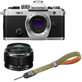 OM SYSTEM オーエムシステム OM-3 ボディ シルバー＋ 25mm F1.8 IIレンズ＋P-CB-294(グラスグリーン) セット