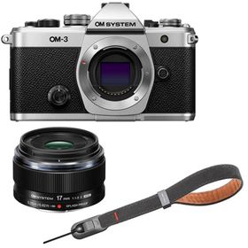 OM SYSTEM オーエムシステム OM-3 ボディ シルバー＋17mm F1.8 II レンズ＋P-CB-296(ディープグレー)セット