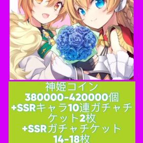神姫コイン380000-420000個+SSRキャラ10連ガチャチケット2枚+SSRガチャチケット1 | 神プロ(神姫プロジェクト A)のアカウントデータ、RMTの販売・買取一覧