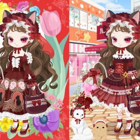 ゴシックにゃんコーデ＋ロリータにゃんこ 深紅 7点セット | ニコッとタウン(ニコタ)のアカウントデータ、RMTの販売・買取一覧