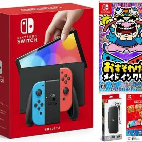 【無料ラッピング対応】Nintendo Switch(有機ELモデル) Joy-Con(L)/(R) ネオン+おすそわける メイド イン ワリオ -Switch （ソフト）+ キャリングケース+保護フィルム任天堂スイッチ 本体クリスマスクリスマスラッピングお誕生日
