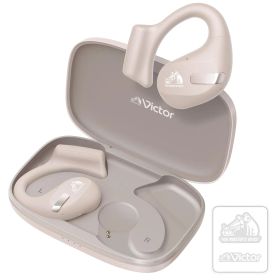 JVCケンウッド Victor HA-NP50T-CA ワイヤレスイヤホン Bluetooth オープンイヤー 耳をふさがない ながら聴き マルチポイント 耳掛け 最大38時間再生 マイク付き ベージュ ステッカー付 [ベージュ] [単品]