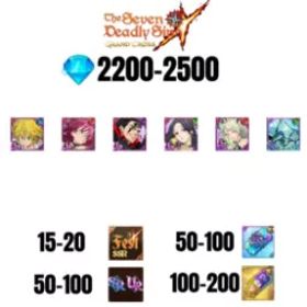 [海外] 2200-2500 虹のダイヤ |ゼルドリス デーモン キング ニュー |SKULD |ゴウザー UR | サブナック | メリオダス デーモン キング |コクティウス |15-20 フェスト |50-100 UR/SSR |50-100 枚 SSR