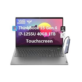 レノボ Lenovo ThinkBook 15 Gen 4 Business Laptop (15.6" FHD Touchscreen IPS, Intel 10-Core i7-1255U, 40GB RAM, 1TB SSD), FHD Webcam, Narrow Bezel, Fin