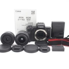 ショット数１０００枚以下！■ほぼ新品■ CANON ミラーレス一眼カメラ EOS Kiss M2 ダブルレンズキット ブラック KISSM2BK-WLK ♯78005