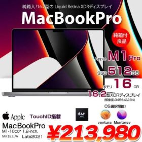 Apple MacBook Pro 16.2inch MK183J/A A2485 Late 2021 TouchID 選べるOS [Apple M1 Pro 10コア 16G 512GB 無線 BT カメラ 16.2 Space Gray 純箱] :良品