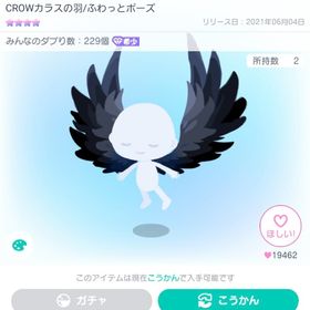 CROWカラスの羽/ふわっとポーズ | ピグパ(ピグパーティ)のアイテム、RMTの販売・買取一覧