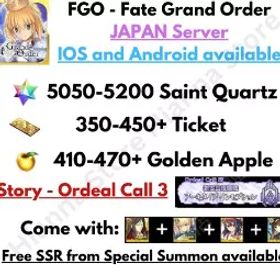 ✅日本✅試練コール 3✅ 諸葛亮 + 5050-5200 聖晶石 |350-370+ 枚 |410-440+ 金 アップル (ストーリー - 試練の呼びかけ 2)