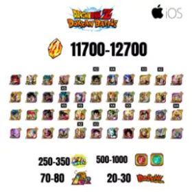 [海外][IOS] 11700-12700 ストーン |4 WWCの LR | 悟飯 LR |フリーザ LR | ブロリー LR |44 文字 |70-80 LR + 20-30 ドッカンフェスティバル |500-1000コイン