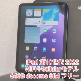 docomo iPad 第10世代 WiFi+Cellular 64GB ブルー MQ6K3J/A NW利用制限〇 カバー付