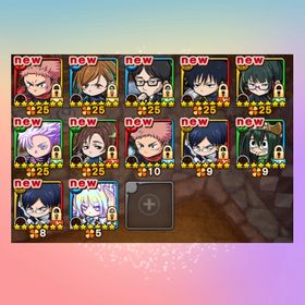 636.全種運極‼️呪術廻戦1弾コンプ+飯田天哉+蛙吹梅雨+運UP25 | ポコダン(ポコロンダンジョンズ)のアカウントデータ、RMTの販売・買取一覧