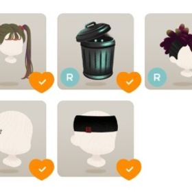 アイテム8点 路地裏のハイツインテール1点＋オレンジのバッチリアイ1点＋他6点 | リヴリーアイランドのアイテム、RMTの販売・買取一覧