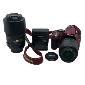 【管2511-205】動作未確認☆NIKON ニコン D5200 ダブルレンズキット レッド ボディ＋18-55mm＋55-300mm 一眼レフカメラ 現状渡し