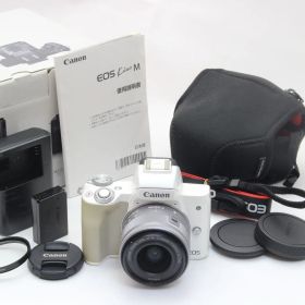 AB (良品) Canon キヤノン EOS Kiss M ホワイト EF-M 15-45mm レンズキット 初期不良返品無料 10-27