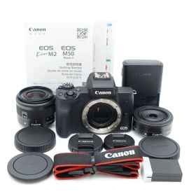 ストラップ付き!!■極上品■ CANON EOS Kiss M2 ダブルレンズキット ブラック