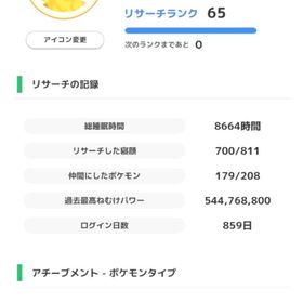 初期から｜ランク65_8664時間以上 | ポケモンスリープのアカウントデータ、RMTの販売・買取一覧