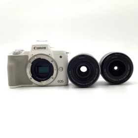 【全額返金保証】【最速発送】Canon デジタル一眼 EOS Kiss M2 ダブルズームキット ホワイト 動作確認済