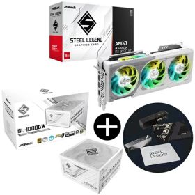 ASRock RX9070XT SL 16G ホワイト グラフィックボード + SL-1000GW ホワイト Steel Legend 電源ユニット (1000W) + ASRockオリジナルマウスパッド セット 【KK9N0D18P】