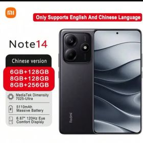 Xiaomi Redmi Note14 スマートフォン MediaTek Dimensity 7025-Ultraプロセッサー搭載、5110mAh大容量バッテリー長時間稼働、6.67インチ大画面、超大音量、英語と中国語のみサポート