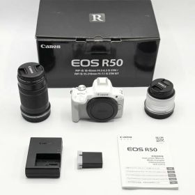 中古 Canon ミラーレス一眼カメラ R50 ダブルズームキット RF-S18-45+RF-S55-210 ホワイト EOSR50WH-WZK
