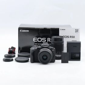 【ショット数1,000以下】Canon ミラーレス一眼カメラ EOS R50 ダブルズームキット(RF-S18-45+RF-S55-210) ブラック/APS-C/約375g EOSR50BK-WZK【中古】
