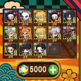 9182.石5000 鬼滅の刃1弾コンプ+音柱宇髄天元+運UP60↑ | ポコダン(ポコロンダンジョンズ)のアカウントデータ、RMTの販売・買取一覧