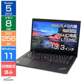 ノートパソコン 中古 良品 Win11 Pro カメラ付き LTE Lenovo ThinkPad X395 Ryzen 5 PRO 3500U 8GBメモリ 256GB 高速SSD 13.3インチ フルHD 指紋 顔認証