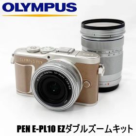 【美品】オリンパス OLYMPUS PEN E-PL10 EZダブルズームキット ブラウン ミラーレス カメラ 中古