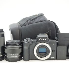 L161809)Canon EOS Kiss M ミラーレス一眼 EF-M15-45mm F3.5-6.3 IS STM EF-M55-200mm F4.5-6.3 IS STM ダブルズームキット