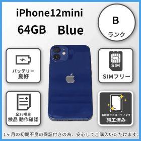E1912 【バッテリー新品】iPhone12mini Blue 64GB バッテリー100% ガラスコーティング施工済み SIMフリー