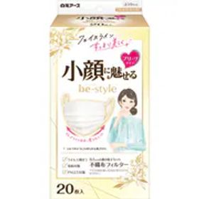 白元アース be-style ビースタイル ビースタイル プリーツ ホワイト 20枚入 マスク 女性用 小顔魅せ 耳が痛くない 不織布 小さめ 大容量