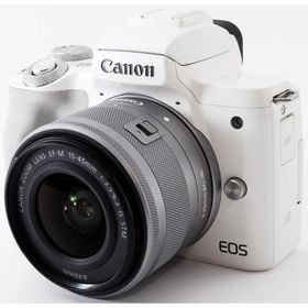 キヤノン ミラーレス CANON EOS Kiss M レンズキット ホワイト 中古 新品SDカード付き Wi-Fi ＆ Bluetooth搭載