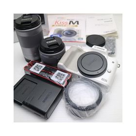 美品 EOS Kiss M ダブルズームキット ホワイト 即日発送 ミラーレス一眼 Canon あすつく 土日祝発送OK
