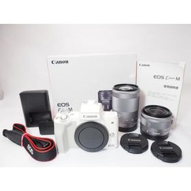【 美品 】Canon EOS Kiss M ホワイト 15-45mmSTM 55-200mm STM 純正Wズームセット キヤノン カメラ [管CN6348]