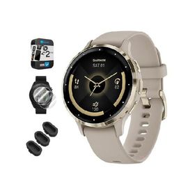 Garmin 010-02785-02 Venu 3S Health Fitness GPS Smartwatch Gold Steel Bezel with French Gray Case 41mm Bundle with Dust Cover 3 Pack, 2-Pack Screen Pro