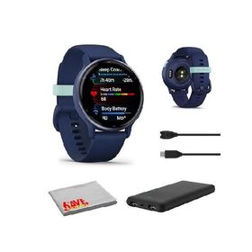 Garmin Vivoactive 5, Health and Fitness GPS Smartwatch for Men and Women, Metallic Navy Bezel w/Navy Case and Silicone Band, 1.2” AMOLED Touchscreen