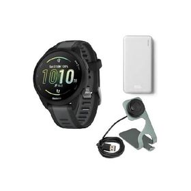 Garmin Forerunner 165 GPS Running Smartwatch (Black and Slate Gray) Bundle with Silhouette 6,000mAh Portable Accessory (White) and Focus Camera Portab