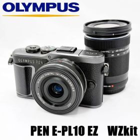 【美品】オリンパス OLYMPUS PEN E-PL10 EZダブルズームキット ブラック ミラーレス カメラ 中古