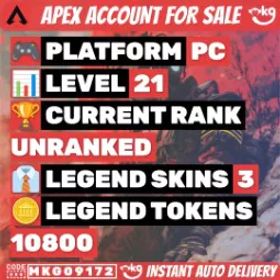 🧱 Apex レジェンド 📢 LV 21 📌 EA 🎮 3 伝説 スキン 🛡️ 10800 レジェンド トークン📢 95 クラフティング 金属📌即時配達 🧱 メアド譲渡可能 🛡️!MKG09172