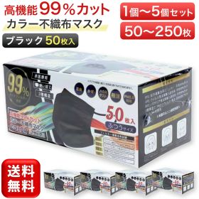 カラー不織布マスク ふつうサイズ 50枚入り 黒 ブラック マスク 高機能99％カット 不織布マスク 普通サイズ 使い捨て HIRO ヒロコーポレーション 1個 2個 3個 4個 5個 まとめ買い 送料無料