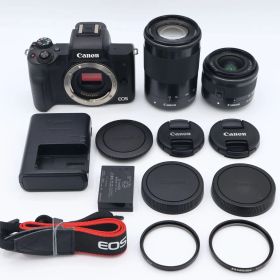 Canon キヤノン ミラーレス一眼カメラ EOS Kiss M ダブルズームキット ブラック EOSKISSMBK-WZK #251204_621041002245